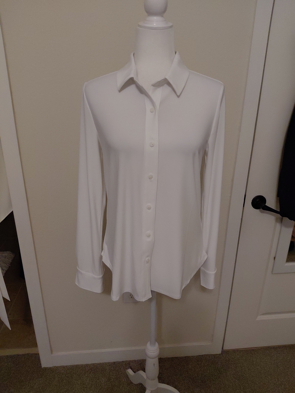 Franne Golde Katherine Stretch Button-Up Shirt Ivory Sz S Excellent Condition